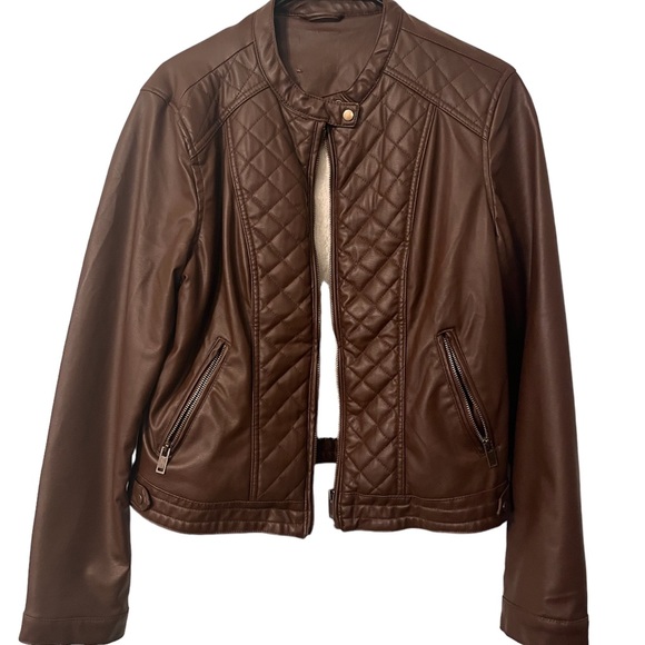 Brown faux leather jacket - Picture 1 of 2